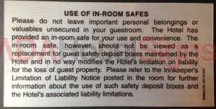 Use of In room safe decals