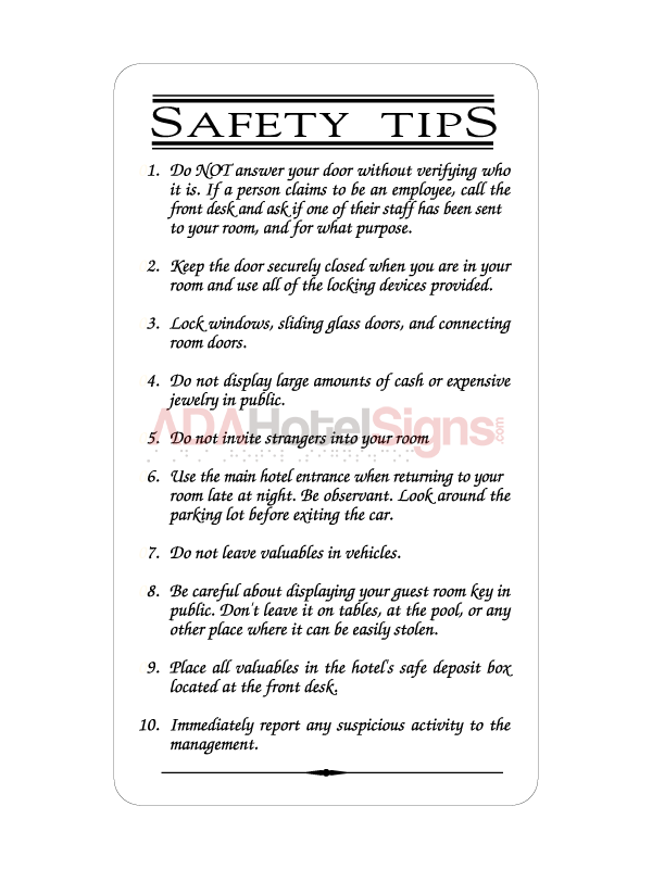 Safety Tips Sign W/ Tape (50/pkg)