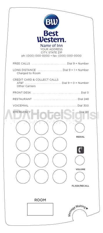 Best Western Paper Telephone Face Plate
