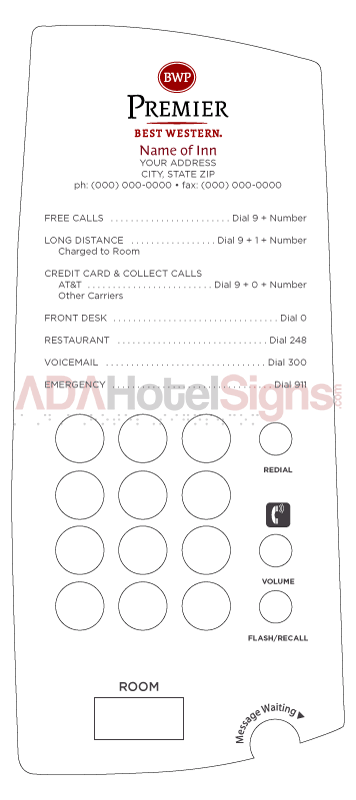 Best Western Premier Custom Paper Telephone Face Plate