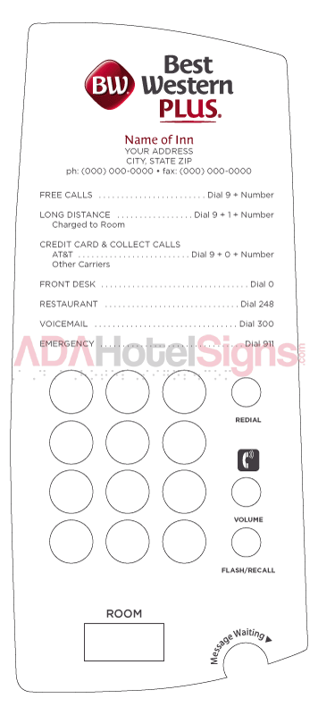 Best Western Plus Paper Telephone Face Plate