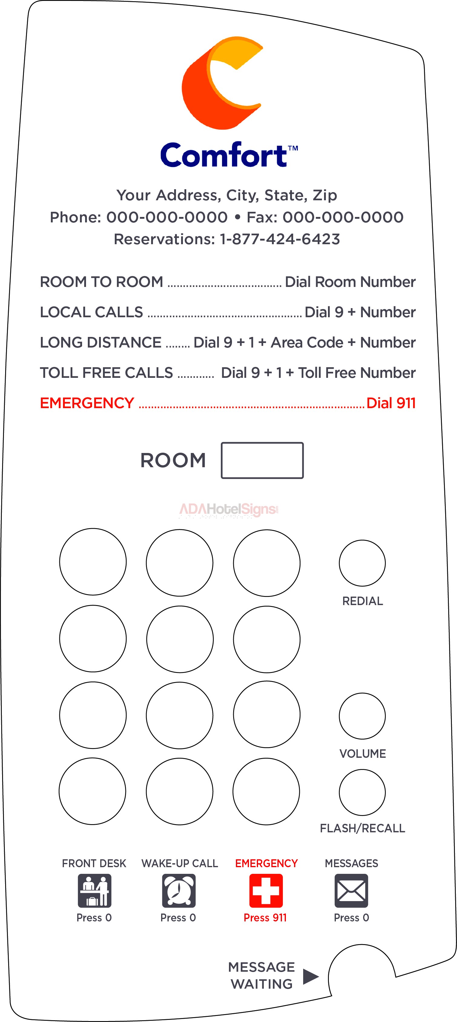 Comfort Inn Paper Telephone Face Plate