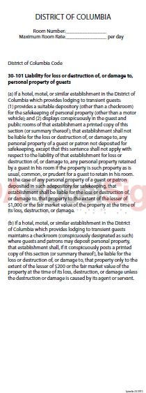 District of Columbia - State Law Card Insert
