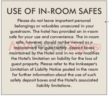 Use of In Room Safe Decal