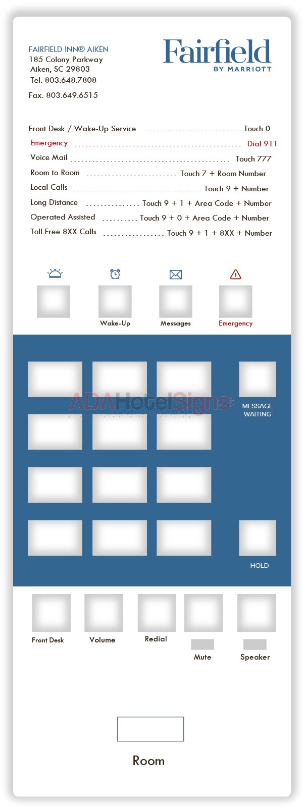 Fairfield Inn by Marriott Paper Phone Plate