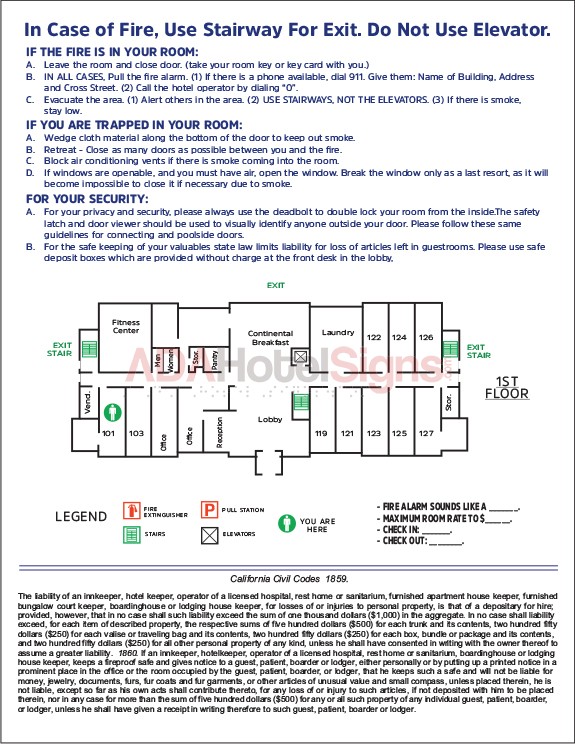 Guest Room Evacuation - PETG Frame with Paper Insert