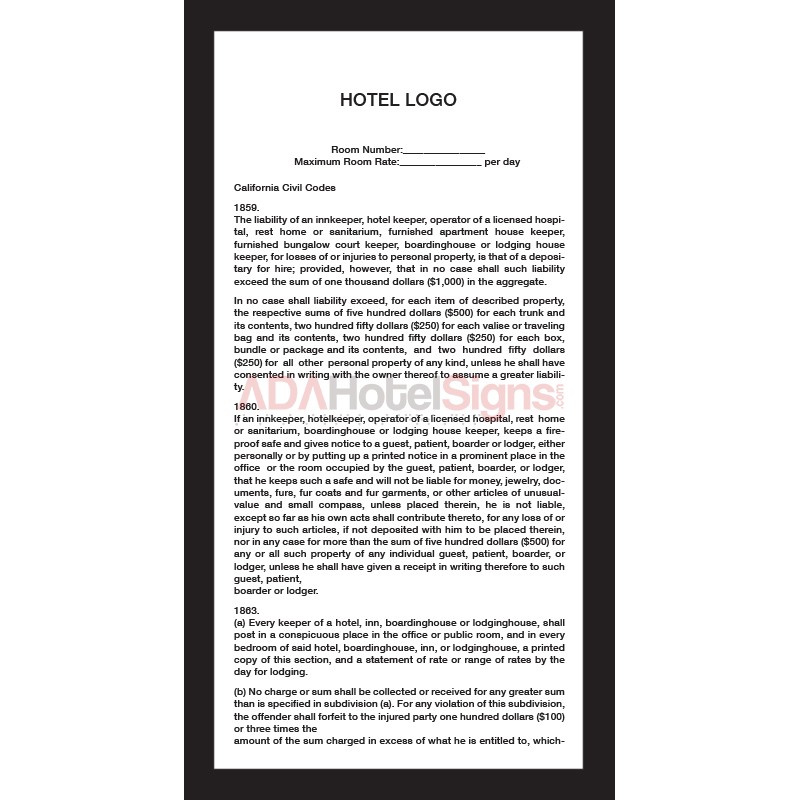 Innkeeper / Tariff Sign