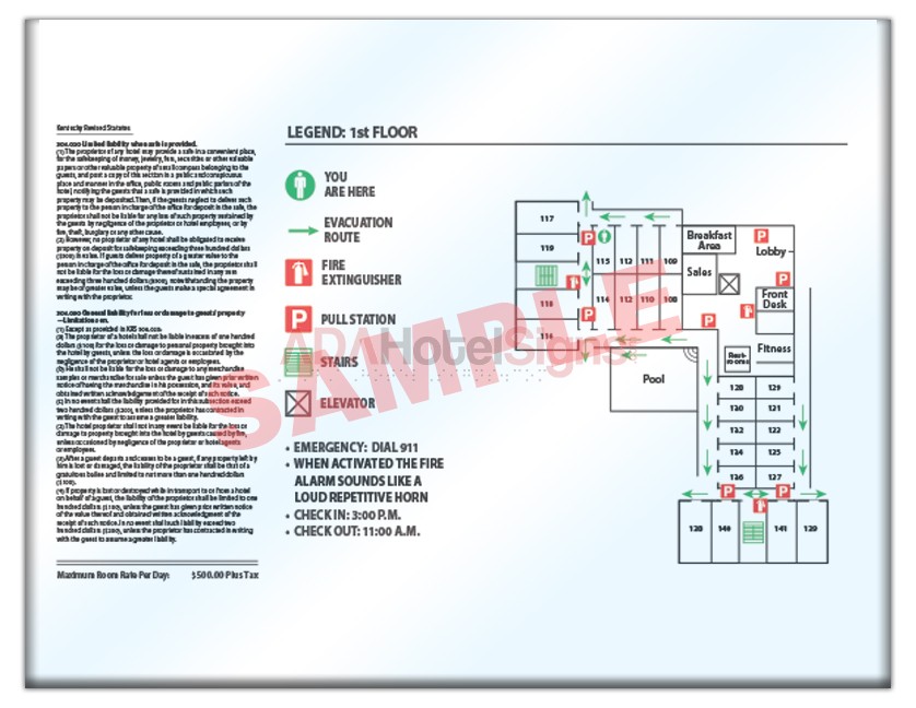 PETG In-Room Evacuation Sign (Landscape)