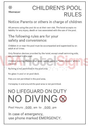 Sheraton Children's Pool Rules (Interior)