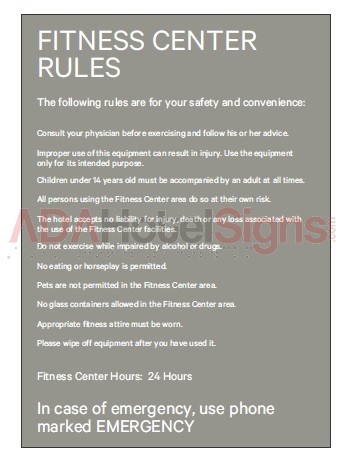 Sheraton Fitness Center Rules