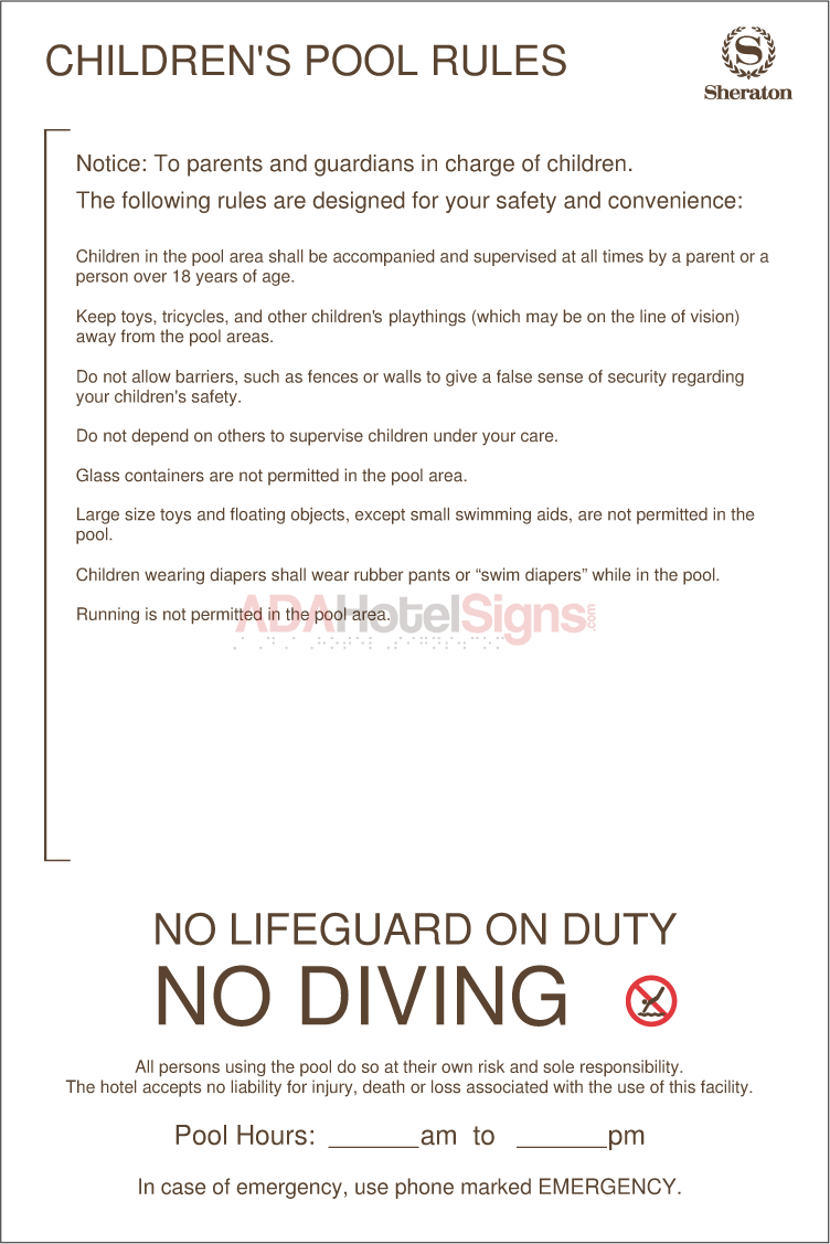 Children's Pool rules (Interior) sign