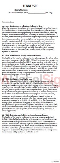 Tennessee - State Law Card Insert