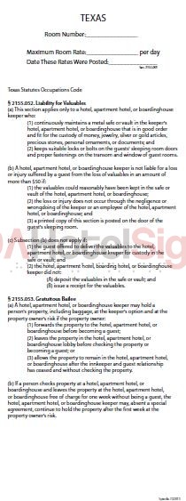 Texas - State Law Card Insert