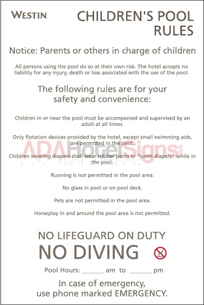 Interior Children's pool rules sign