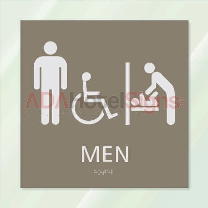 Men's accessible restroom with baby changing symbol