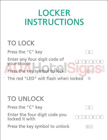 Locker instruction information sign