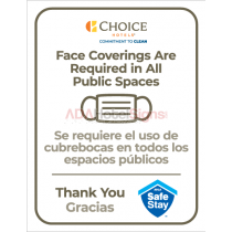 BILINGUAL COMMITMENT TO CLEAN "FACE COVERING REQUIRED" SIGN  