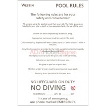 Westin - Exterior Pool rules information sign