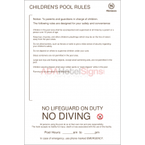 Sheraton - Children's Pool rules (Interior) sign